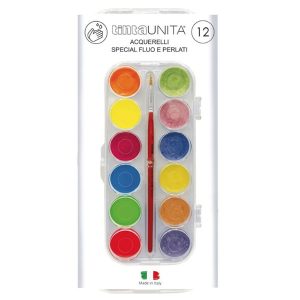 ACQUARELLI TINTA UNITA 12 colori fluo/perlati